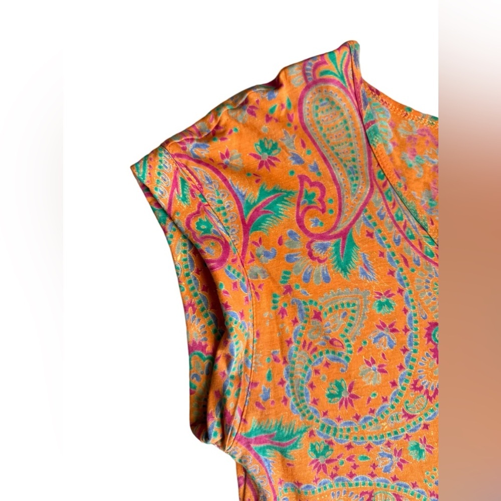 Lauren Ralph Lauren Orange Paisley Short Sleeve Blouse, S - Picture 3 of 7